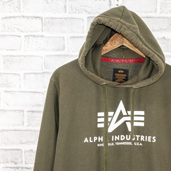 Alpha Industries Men's Fleece Hooded Sweatshirt in olive green size Medium - Picture 4 of 9